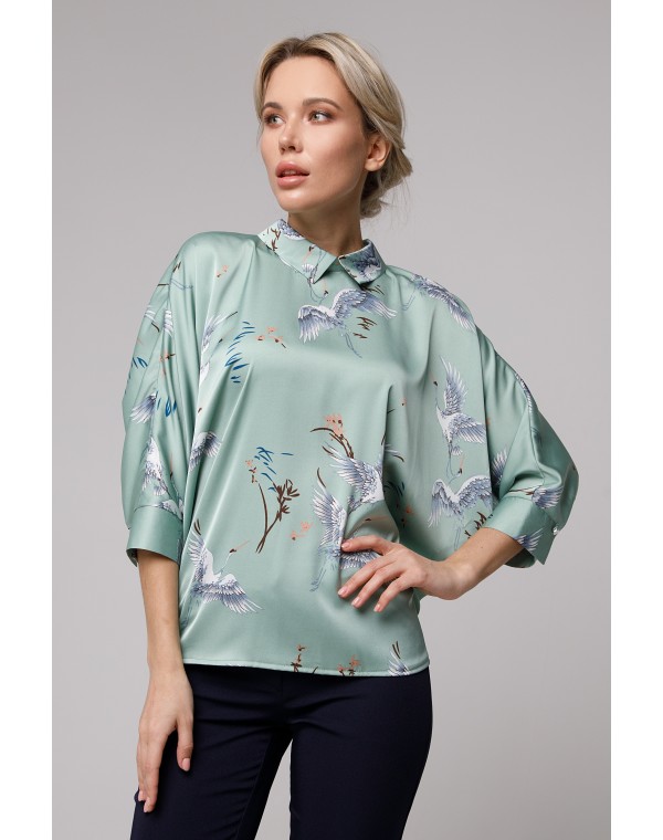 Блуза прямого силуэта с рукавами летучая мышь. 0030-01-27-29-08