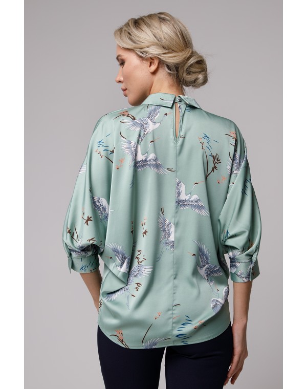 Блуза прямого силуэта с рукавами летучая мышь. 0030-01-27-29-08
