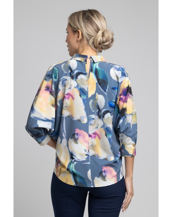 Блуза прямого силуэта с рукавами летучая мышь. 0030-01-27-43-105