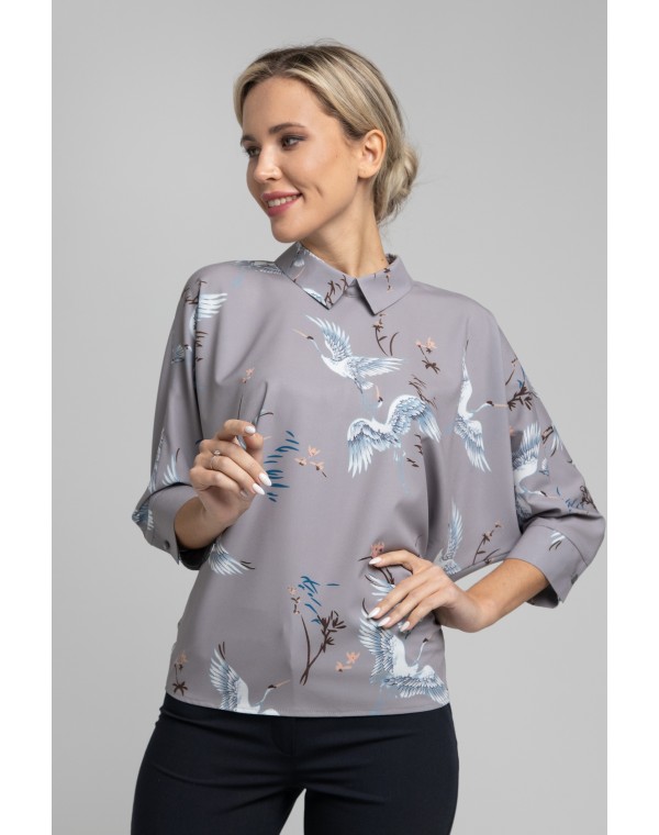 Блуза прямого силуэта с рукавами летучая мышь. 0030-01-27-34-17